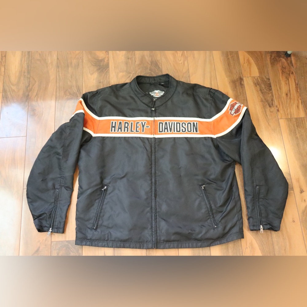 Harley-Davidson Black Jacket with Orange & White Chest Stripe